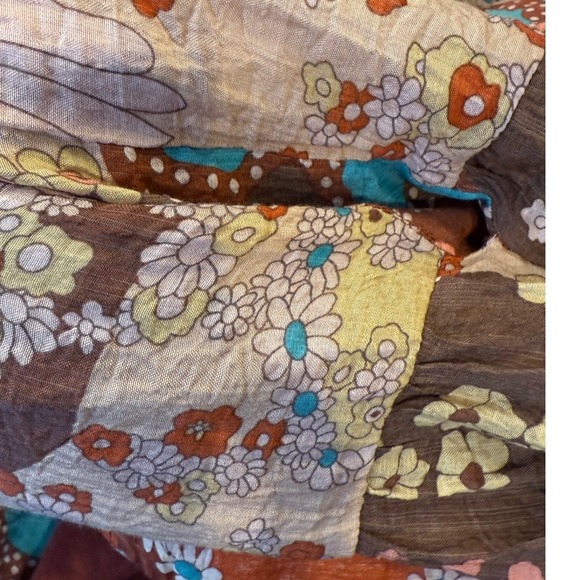 Entro XL Brown patchwork Ruffle babydoll Dress Tiered cottage boho prairie - Picture 10 of 10